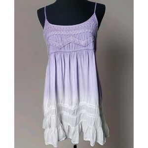 Y2K Babydoll Mini Dress Top Purple White Ombre Boho Festival Tiered Cottage Chic